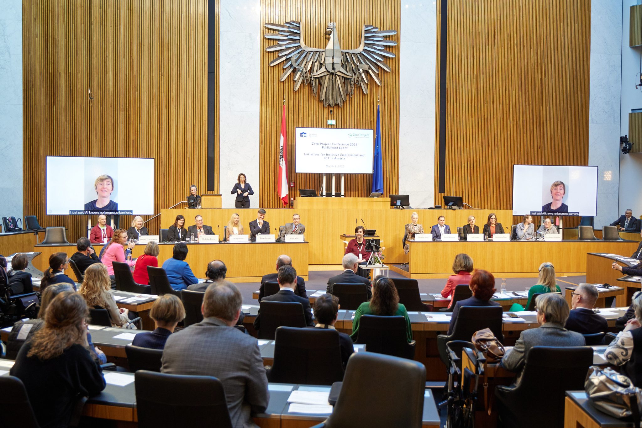 Erin Taylor presenting to the Austrian Parliament.